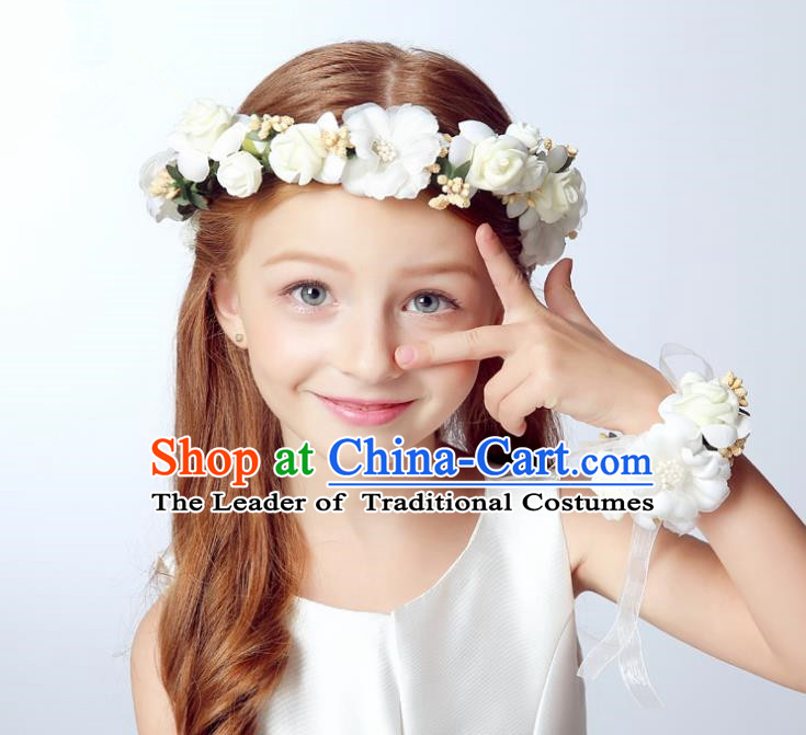 Handmade Children Hair Accessories Princess Headwear Model Show White Flowers Hair Clasp for Kids
