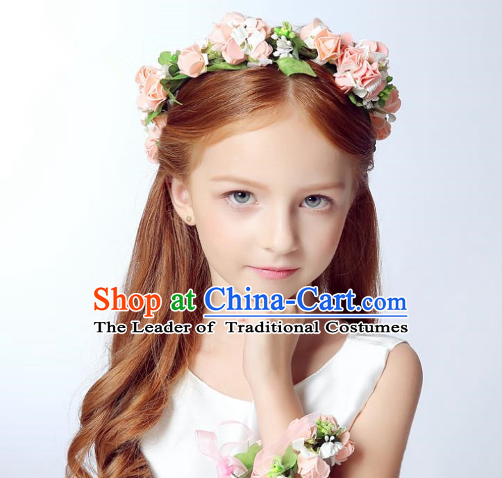 Handmade Children Hair Accessories Princess Headwear Model Show Pink Flowers Hair Clasp for Kids