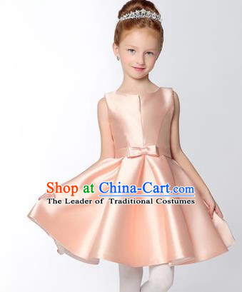 Children Modern Dance Flower Fairy Costume, Performance Model Show Clothing Princess Pink Short Dress for Girls
