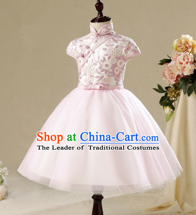 Top Compere Performance Catwalks Costume Children Chorus Red Dress with Wings Modern Dance Princess Short Red Bubble Dress for Girls Kids