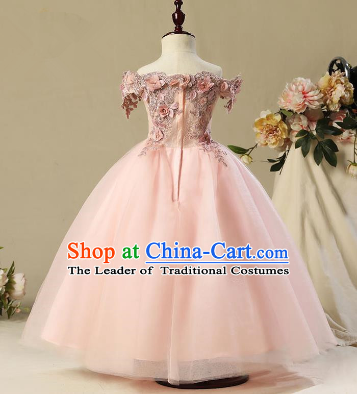 Top Compere Performance Catwalks Costume Children Chorus Red Dress with Wings Modern Dance Princess Short Red Bubble Dress for Girls Kids