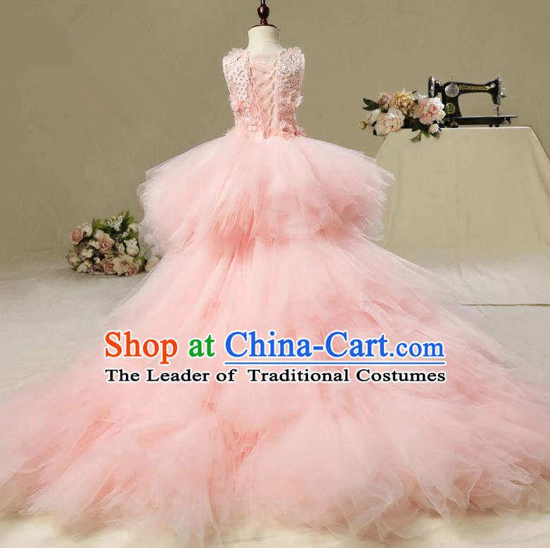 Top Compere Performance Catwalks Costume Children Chorus Red Dress with Wings Modern Dance Princess Short Red Bubble Dress for Girls Kids