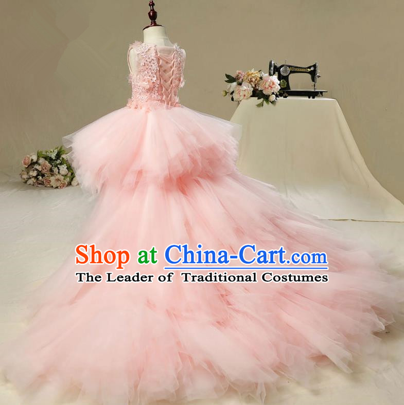 Top Compere Performance Catwalks Costume Children Chorus Red Dress with Wings Modern Dance Princess Short Red Bubble Dress for Girls Kids