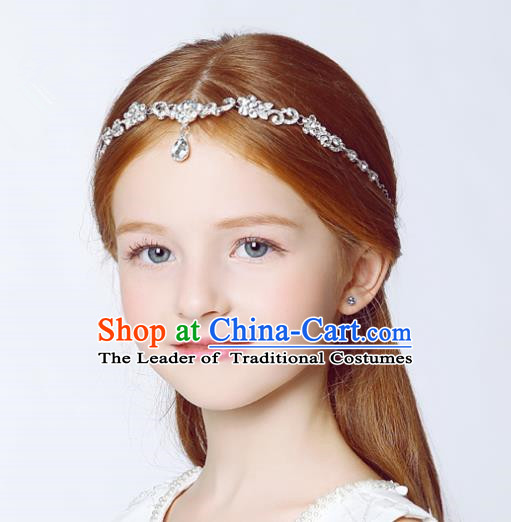 Handmade Children Hair Accessories Crystal Forehead Ornament, Princess Model Show Headwear Hair Clasp for Kids
