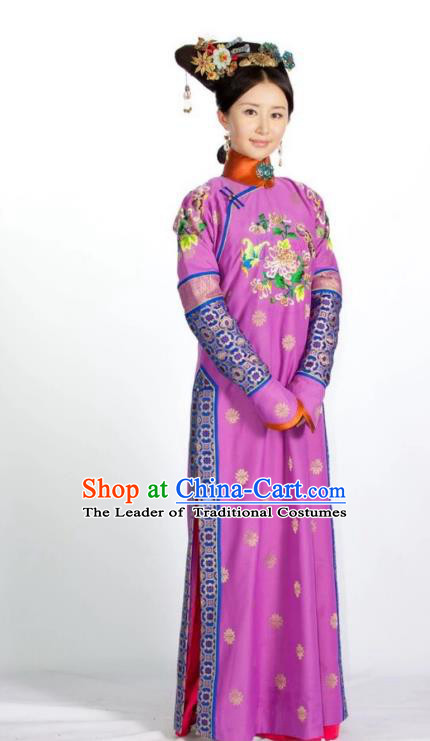 Traditional Ancient Chinese Imperial Consort Costume China Qing Dynasty Manchu Lady Dress Imperial Concubine Embroidered Clothing