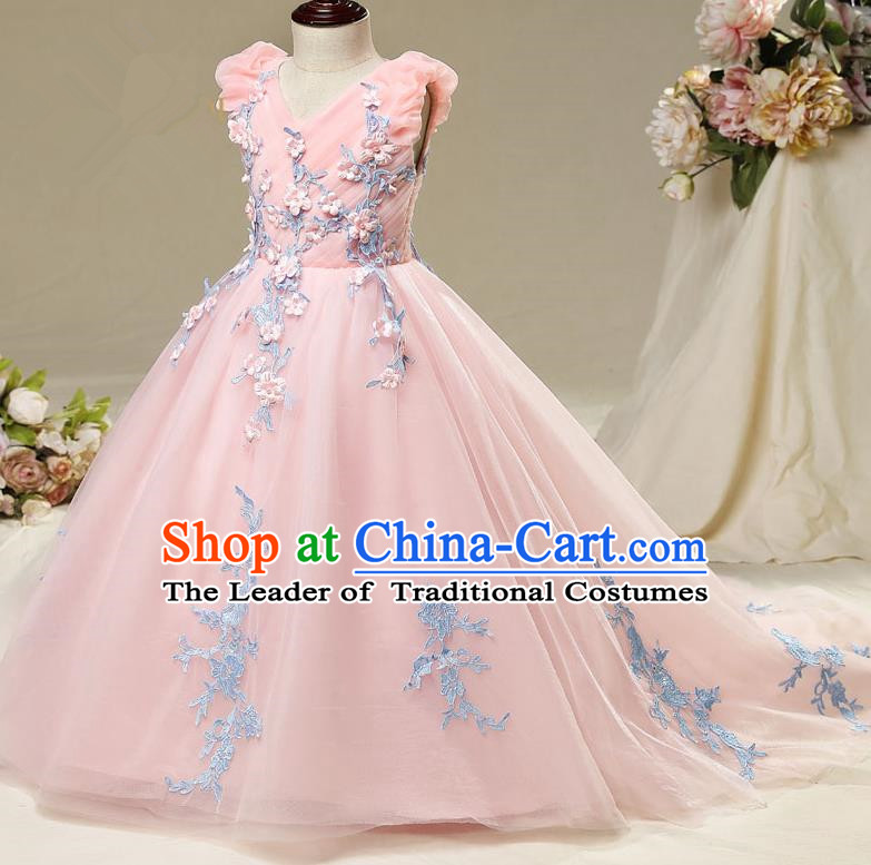 Top Compere Performance Catwalks Costume Children Chorus Red Dress with Wings Modern Dance Princess Short Red Bubble Dress for Girls Kids