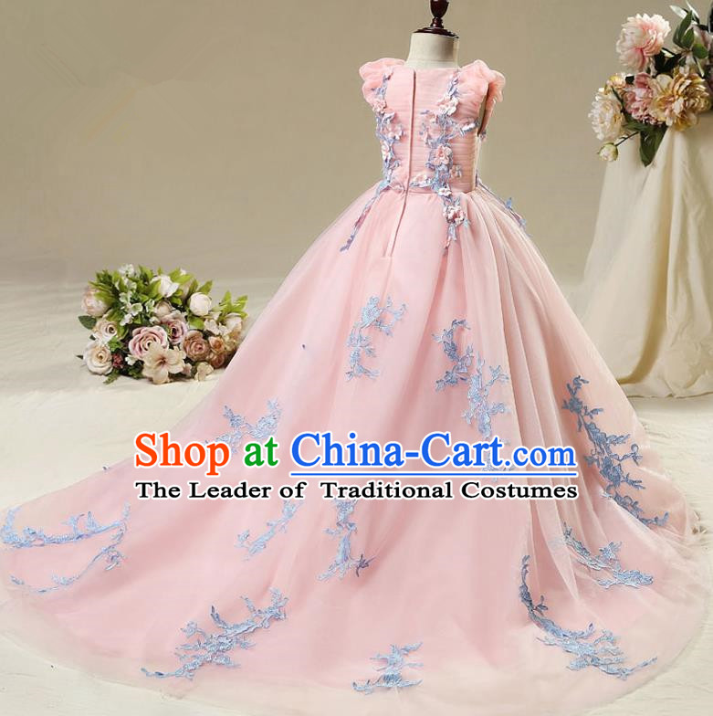 Top Compere Performance Catwalks Costume Children Chorus Red Dress with Wings Modern Dance Princess Short Red Bubble Dress for Girls Kids