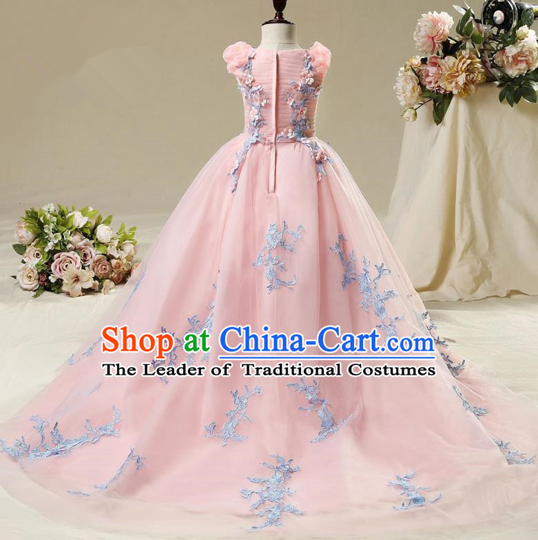 Top Compere Performance Catwalks Costume Children Chorus Red Dress with Wings Modern Dance Princess Short Red Bubble Dress for Girls Kids