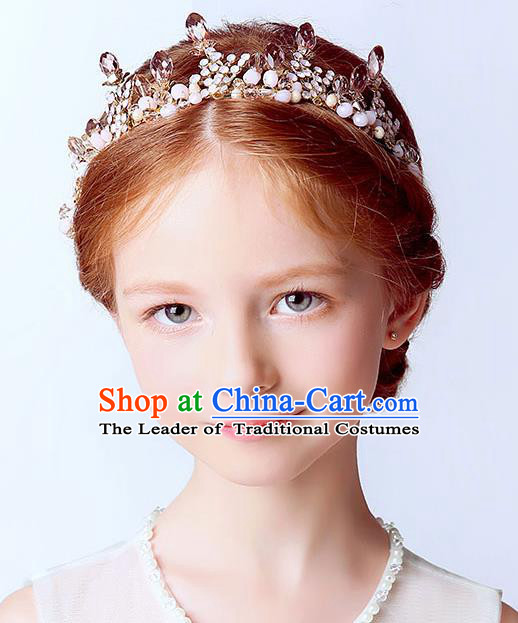 Handmade Children Hair Accessories Crystal Royal Crown, Princess Halloween Model Show Hair Clasp Headwear for Kids