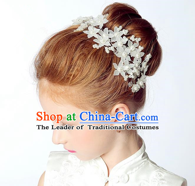Handmade Children Hair Accessories White Flowers Hair Clasp, Princess Halloween Model Show Headwear for Kids