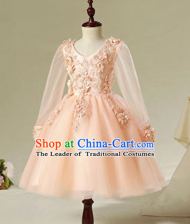 Top Compere Performance Catwalks Costume Children Chorus Red Dress with Wings Modern Dance Princess Short Red Bubble Dress for Girls Kids