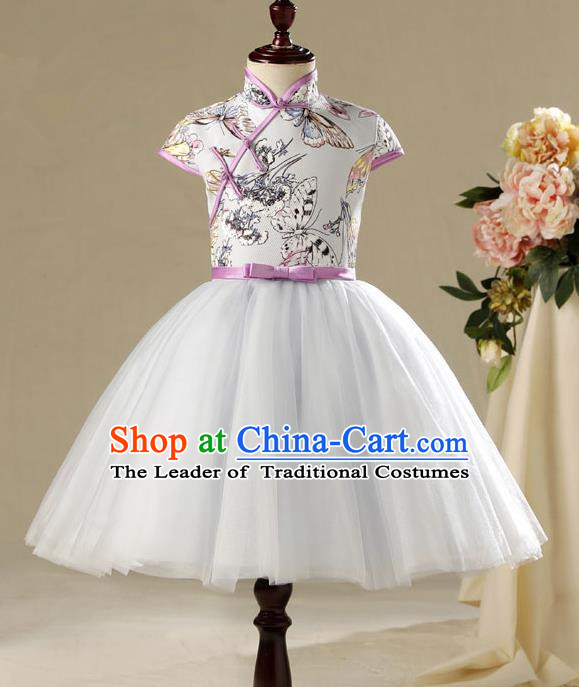 Children Model Show Ballet Dance Costume China Cheongsam, Ceremonial Occasions Catwalks Princess Full Dress for Girls