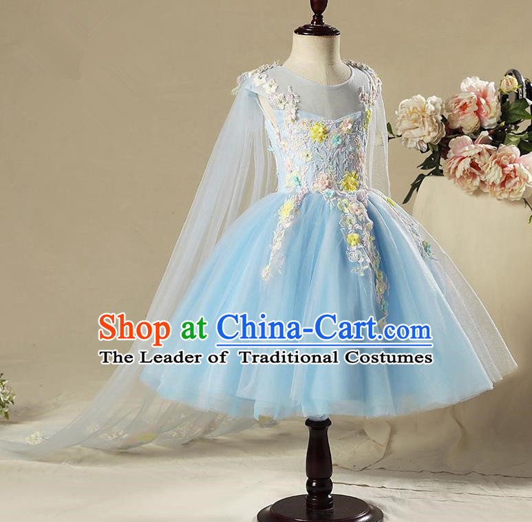 Top Compere Performance Catwalks Costume Children Chorus Red Dress with Wings Modern Dance Princess Short Red Bubble Dress for Girls Kids