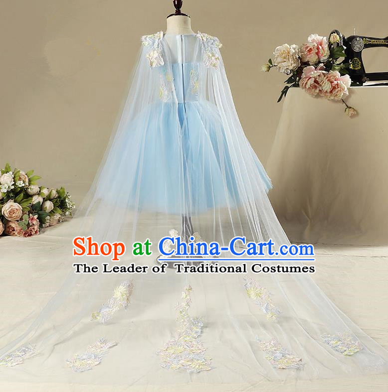 Top Compere Performance Catwalks Costume Children Chorus Red Dress with Wings Modern Dance Princess Short Red Bubble Dress for Girls Kids