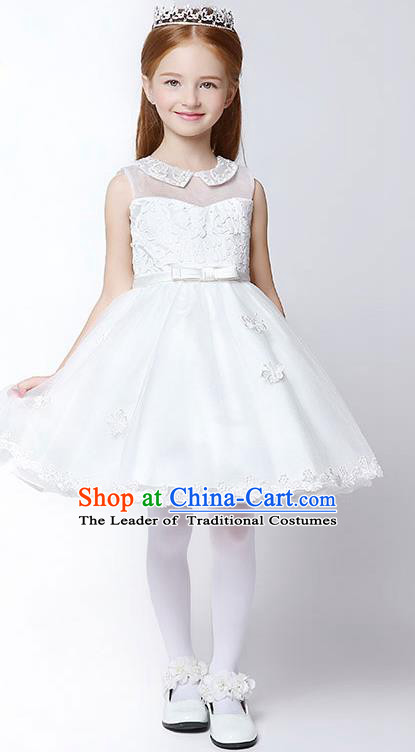 Children Model Show Dance Costume Lace Bubble Full Dress, Ceremonial Occasions Catwalks Princess Dress for Girls