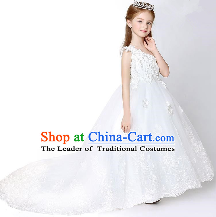 Top Compere Performance Catwalks Costume Children Chorus Red Dress with Wings Modern Dance Princess Short Red Bubble Dress for Girls Kids