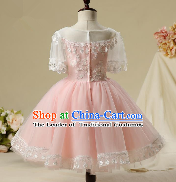 Top Compere Performance Catwalks Costume Children Chorus Red Dress with Wings Modern Dance Princess Short Red Bubble Dress for Girls Kids