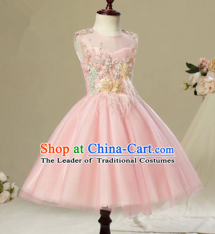 Top Compere Performance Catwalks Costume Children Chorus Red Dress with Wings Modern Dance Princess Short Red Bubble Dress for Girls Kids