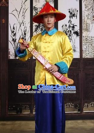 Traditional Ancient Chinese Manchu Soldier Costume, Asian Chinese Qing Dynasty Imperial Bodyguard Clothing for Men