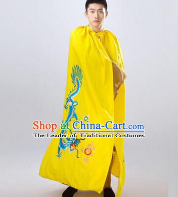 Traditional Ancient Chinese Manchu Prince Costume Long Yellow Cloak, Asian Chinese Qing Dynasty Royal Highness Embroidered Mantle Clothing for Men