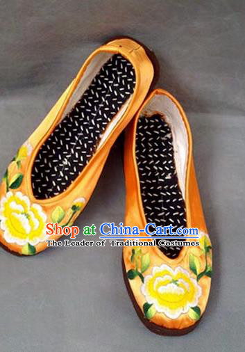 Traditional Chinese National Yellow Shoes Embroidered Shoes, China Handmade Shoes Hanfu Embroidery Shoes for Women