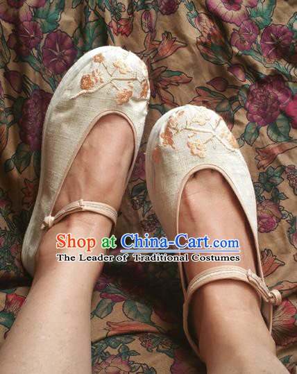 Traditional Chinese National Embroidered Shoes Handmade Linen Shoes, China Hanfu Embroidery Flowers Shoes for Women