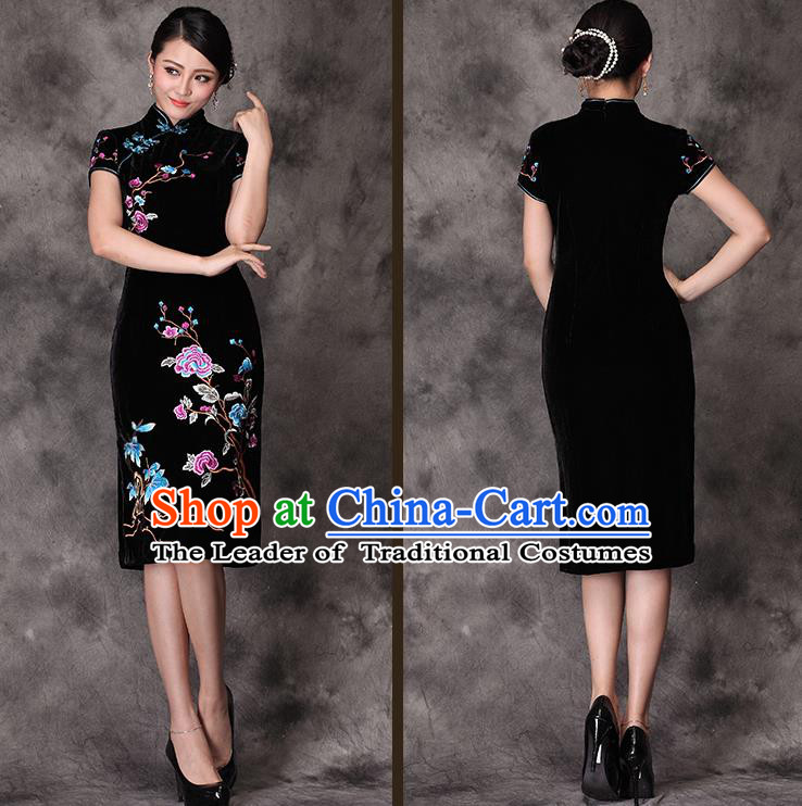 Traditional Ancient Chinese Young Women Cheongsam Dress Republic of China Tangsuit Stand Collar Blouse Dress Tang Suit Clothing for Women