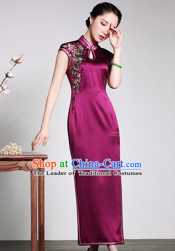 Traditional Ancient Chinese Young Women Cheongsam Dress Republic of China Tangsuit Stand Collar Blouse Dress Tang Suit Clothing for Women
