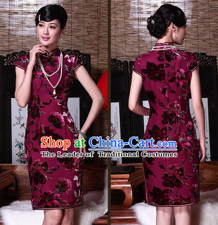 Traditional Ancient Chinese Young Women Cheongsam Dress Republic of China Tangsuit Stand Collar Blouse Dress Tang Suit Clothing for Women