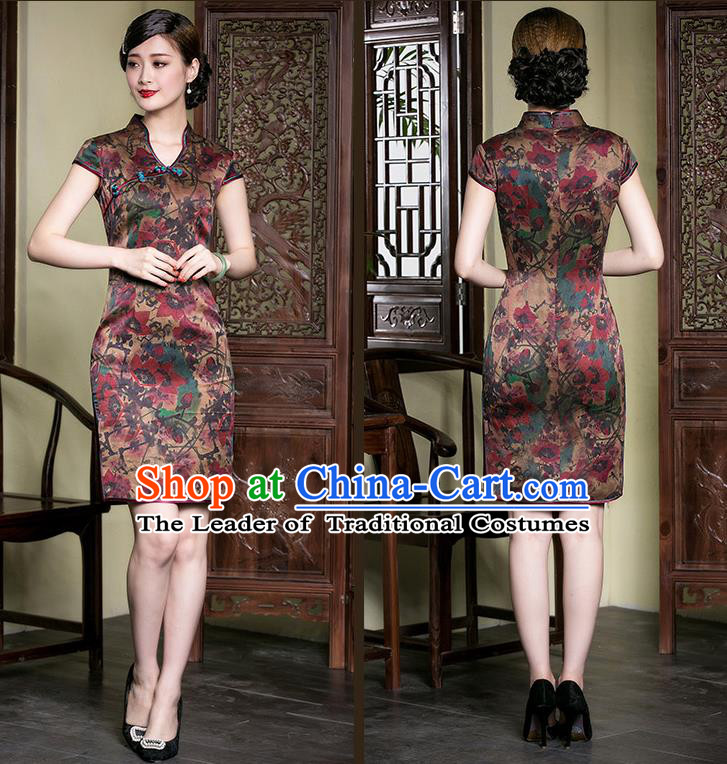 Traditional Ancient Chinese Young Women Cheongsam Dress Republic of China Tangsuit Stand Collar Blouse Dress Tang Suit Clothing for Women
