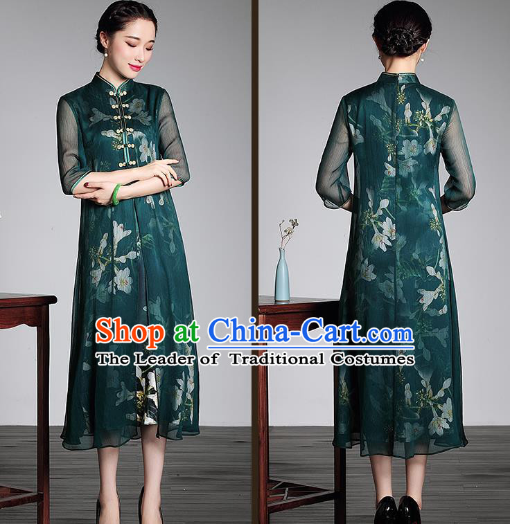 Traditional Ancient Chinese Young Women Cheongsam Dress Republic of China Tangsuit Stand Collar Blouse Dress Tang Suit Clothing for Women