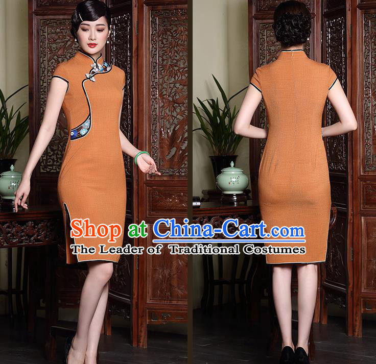 Traditional Ancient Chinese Young Women Cheongsam Dress Republic of China Tangsuit Stand Collar Blouse Dress Tang Suit Clothing for Women
