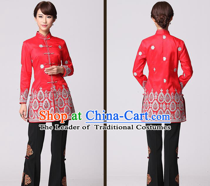 Traditional Ancient Chinese Young Women Cheongsam Dress Republic of China Tangsuit Stand Collar Blouse Dress Tang Suit Clothing for Women