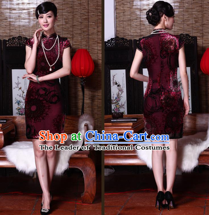 Traditional Ancient Chinese Young Women Cheongsam Dress Republic of China Tangsuit Stand Collar Blouse Dress Tang Suit Clothing for Women