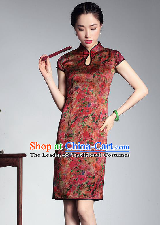 Traditional Chinese National Costume Elegant Hanfu Plated Button Mandarin Qipao, China Tang Suit Cheongsam for Women