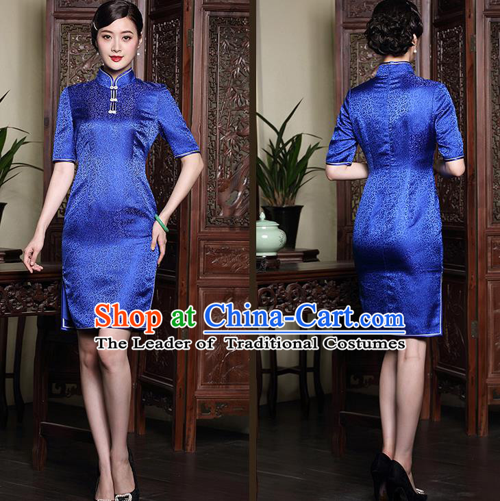 Traditional Ancient Chinese Young Women Cheongsam Dress Republic of China Tangsuit Stand Collar Blouse Dress Tang Suit Clothing for Women