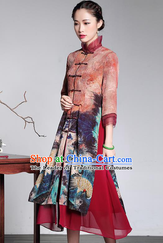 Traditional Chinese National Costume Long Qipao Coat, China Tang Suit Chirpaur Dust Coat for Women