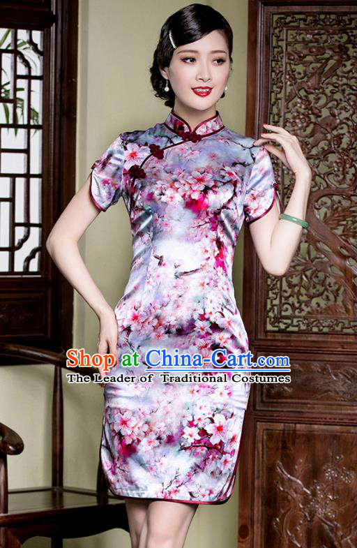 Traditional Chinese National Costume Purple Silk Qipao Dress, China Tang Suit Chirpaur Mulberry Silk Cheongsam for Women