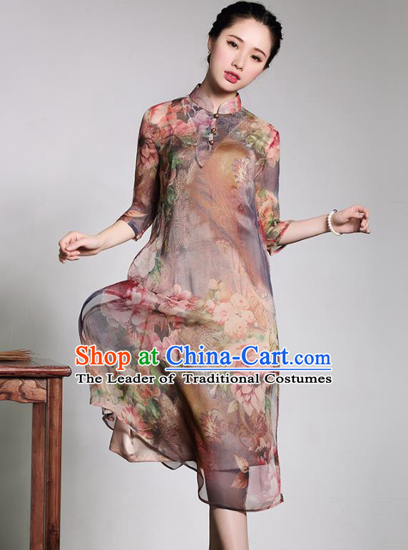 Traditional Chinese National Costume Silk Qipao Dress, China Tang Suit Chirpaur Chiffon Cheongsam for Women