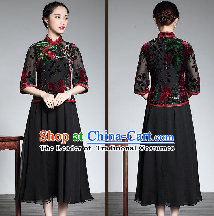 Traditional Ancient Chinese Young Women Cheongsam Dress Republic of China Tangsuit Stand Collar Blouse Dress Tang Suit Clothing for Women