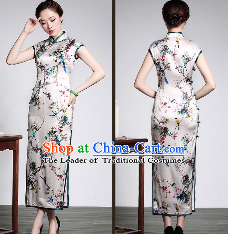 Traditional Ancient Chinese Young Women Cheongsam Dress Republic of China Tangsuit Stand Collar Blouse Dress Tang Suit Clothing for Women