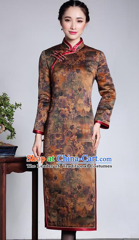 Traditional Ancient Chinese Young Lady Plated Buttons Watered Gauze Cheongsam, Asian Republic of China Qipao Tang Suit Dress for Women