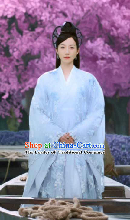 Asian China Han Dynasty Imperial Princess Costume and Headpiece Complete Set, Traditional Chinese Ancient Fairy Embroidered Clothing for Women