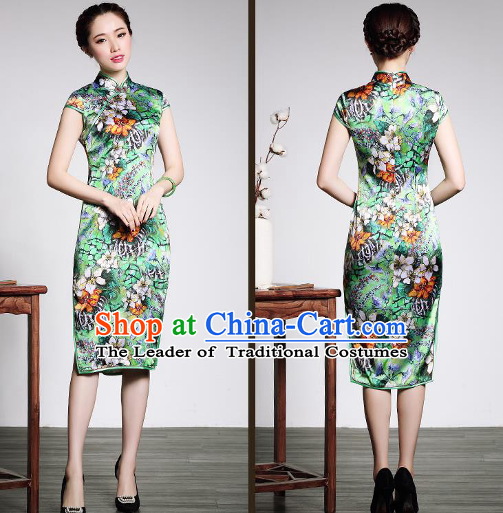 Traditional Ancient Chinese Young Women Cheongsam Dress Republic of China Tangsuit Stand Collar Blouse Dress Tang Suit Clothing for Women