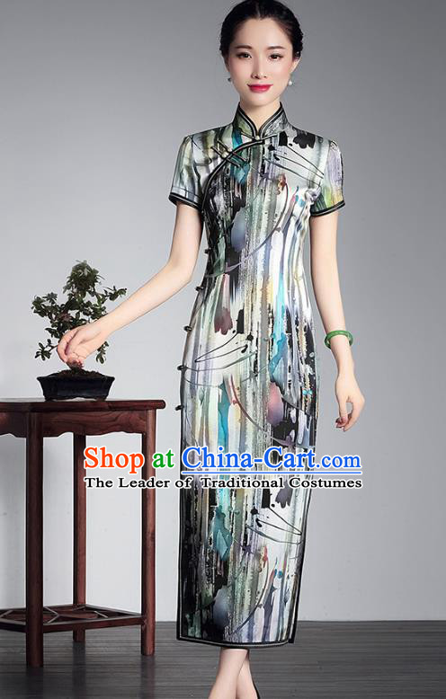 Traditional Ancient Chinese Young Lady Retro Silk Printing Cheongsam, Asian Republic of China Qipao Tang Suit Dress for Women