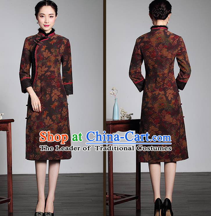 Traditional Ancient Chinese Young Women Cheongsam Dress Republic of China Tangsuit Stand Collar Blouse Dress Tang Suit Clothing for Women