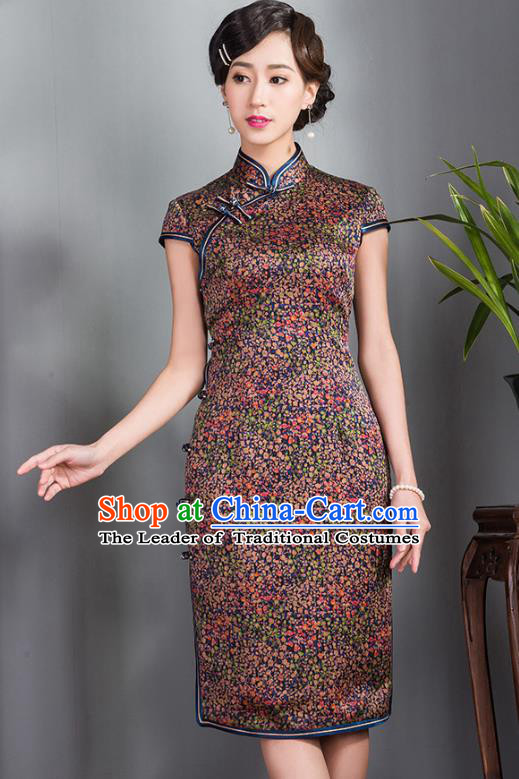 Traditional Ancient Chinese Young Lady Retro Stand Collar Cheongsam, Asian Republic of China Qipao Tang Suit Silk Dress for Women