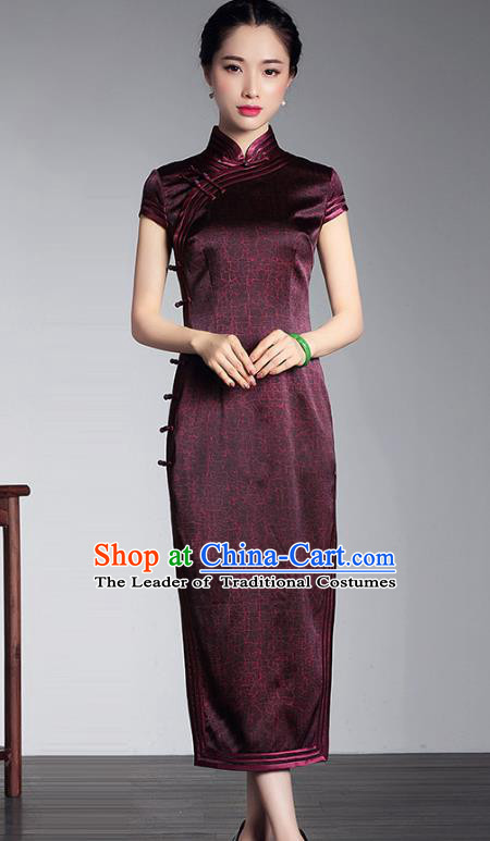 Traditional Ancient Chinese Young Lady Retro Stand Collar Purple Silk Cheongsam Dress, Asian Republic of China Qipao Tang Suit for Women