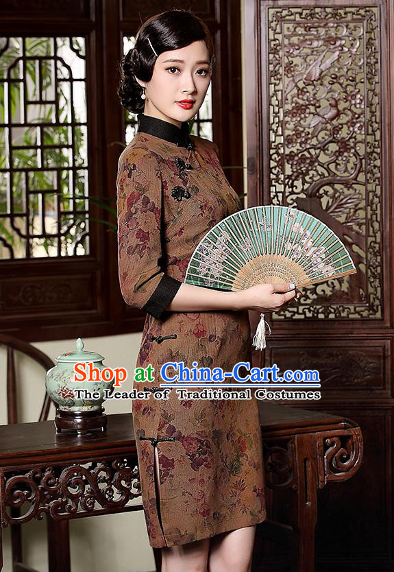 Traditional Ancient Chinese Young Women Cheongsam Dress Republic of China Tangsuit Stand Collar Blouse Dress Tang Suit Clothing for Women