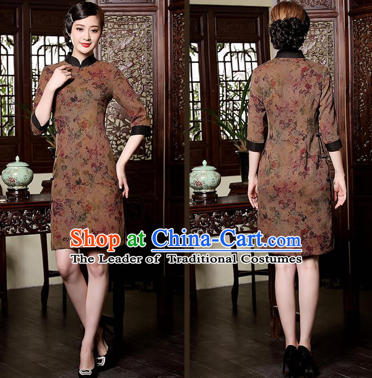Traditional Ancient Chinese Young Women Cheongsam Dress Republic of China Tangsuit Stand Collar Blouse Dress Tang Suit Clothing for Women